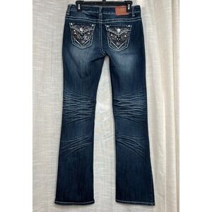 Y2K Vintage Zanadi Jeans Bootcut Embellished Rhinestones Whiskering Size 5/6 30"